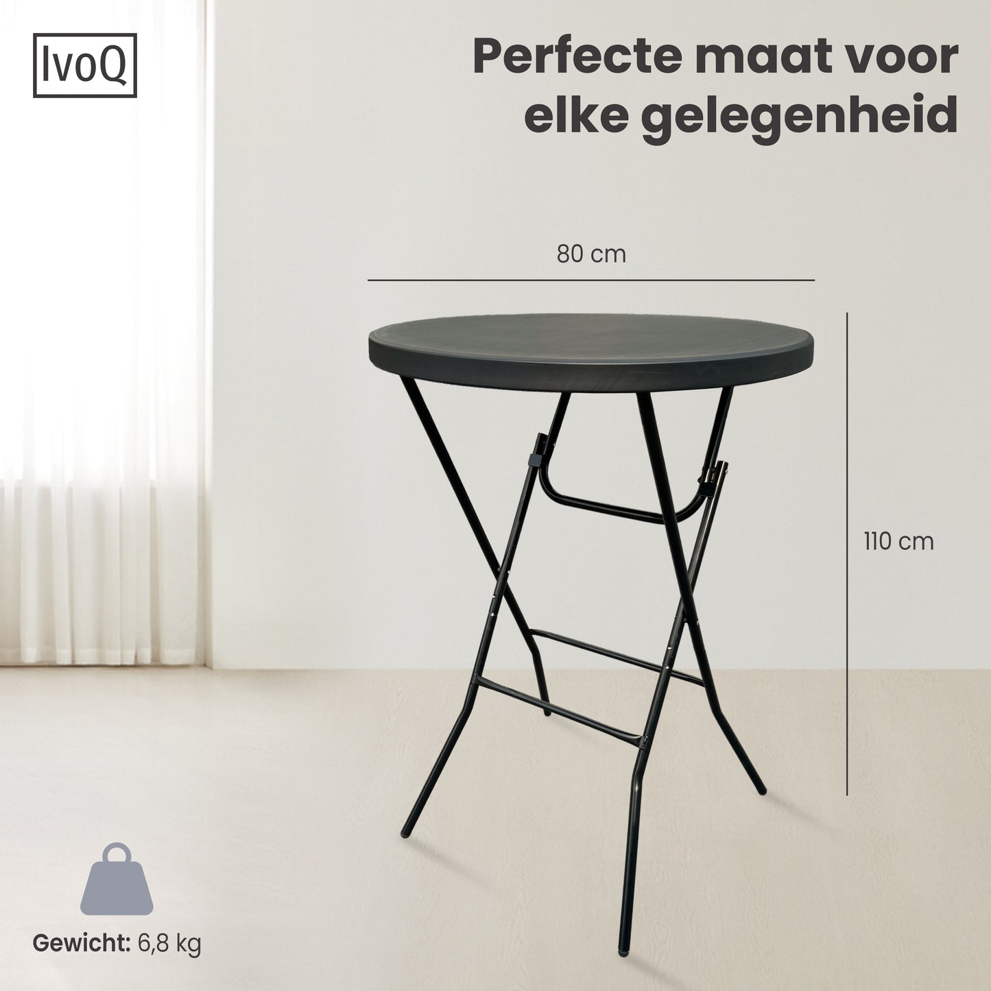 IvoQ Statafels Set Zwart met Hoezen Ø80x110 cm