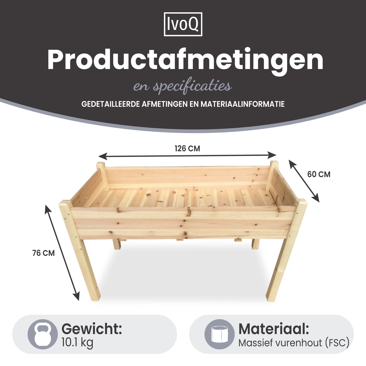 IvoQ Plantenbak op Poten – Houten Plantenbak – Met Drainage – Ideaal voor Balkon, Tuin & Terras – Voor Kruiden, Groenten & Bloemen – FSC Hout
