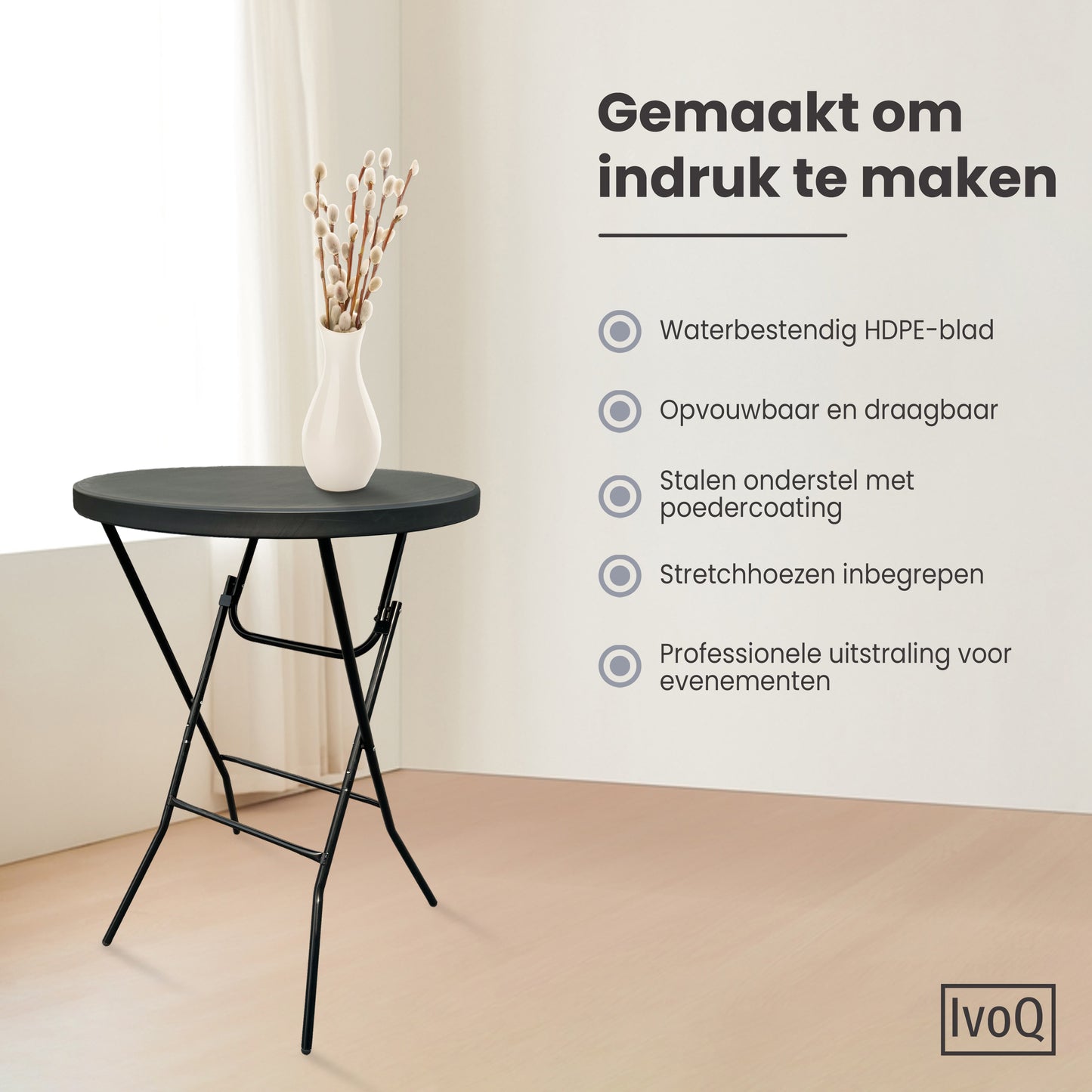 IvoQ Statafels Set Zwart met Hoezen Ø80x110 cm