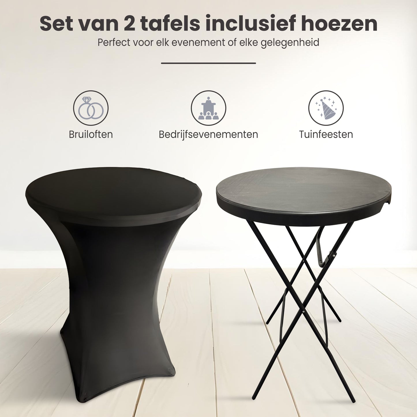 IvoQ Statafels Set Zwart met Hoezen Ø80x110 cm