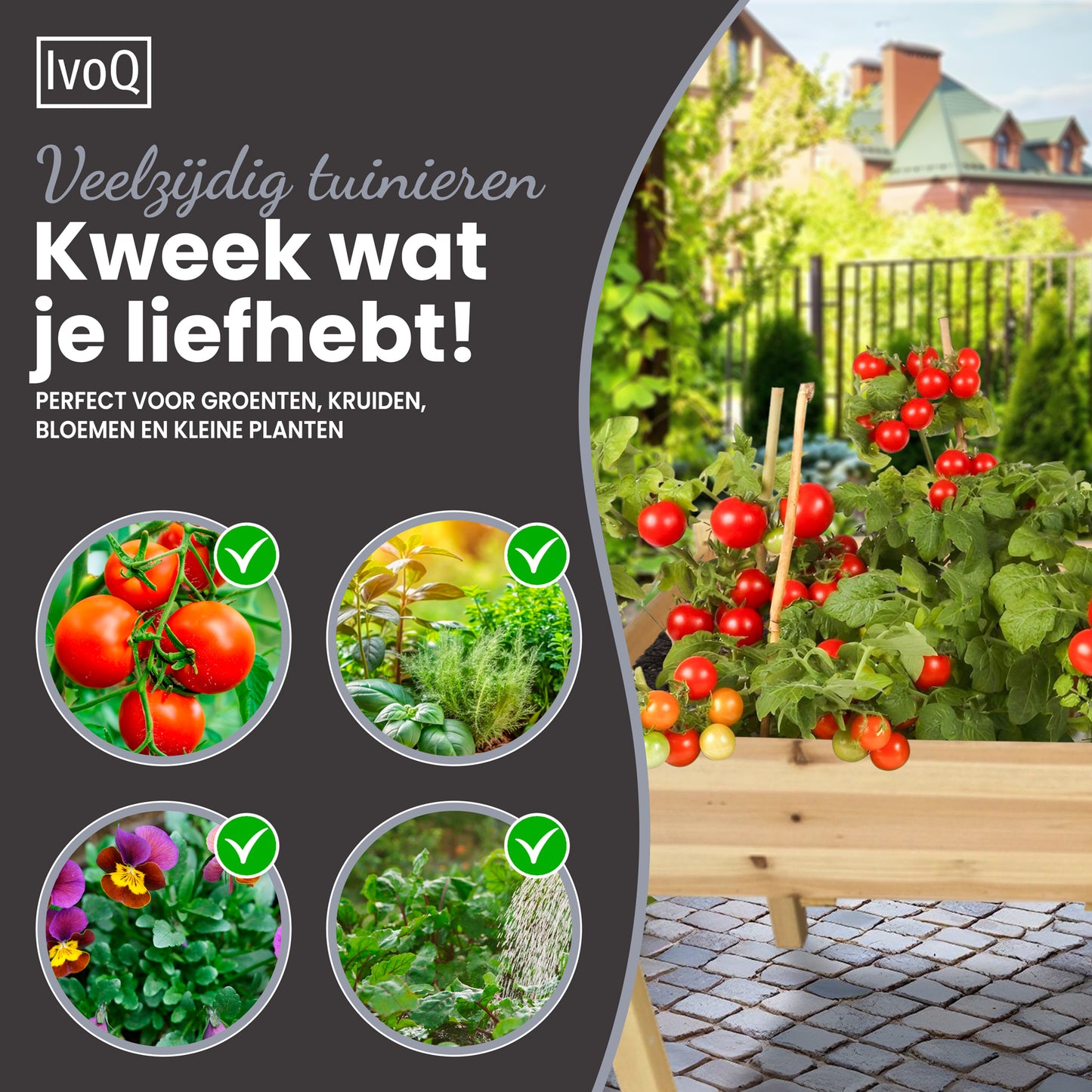 IvoQ Plantenbak op Poten – Houten Plantenbak – Met Drainage – Ideaal voor Balkon, Tuin & Terras – Voor Kruiden, Groenten & Bloemen – FSC Hout