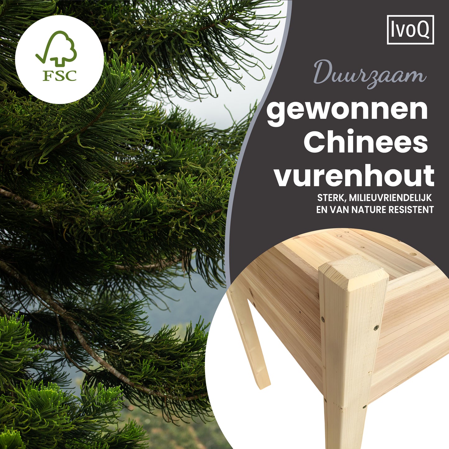 IvoQ Plantenbak op Poten – Houten Plantenbak – Met Drainage – Ideaal voor Balkon, Tuin & Terras – Voor Kruiden, Groenten & Bloemen – FSC Hout