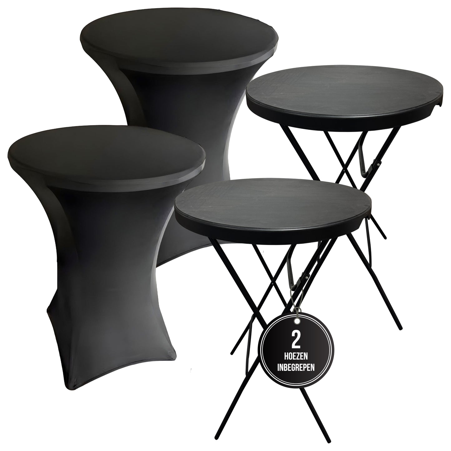 IvoQ Statafels Set Zwart met Hoezen Ø80x110 cm