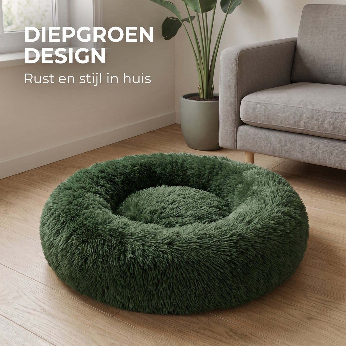 IvoQ Fluffy Donut Hondenmand Ø 100 cm – Zacht Hondenbed – Donkergroen