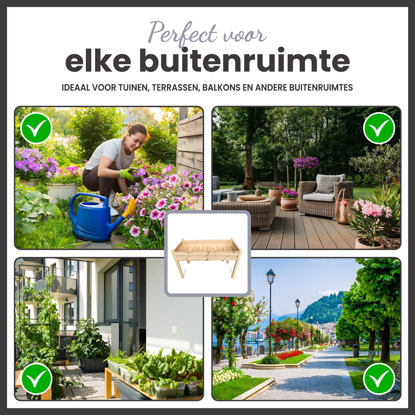 IvoQ Plantenbak op Poten – Houten Plantenbak – Met Drainage – Ideaal voor Balkon, Tuin & Terras – Voor Kruiden, Groenten & Bloemen – FSC Hout