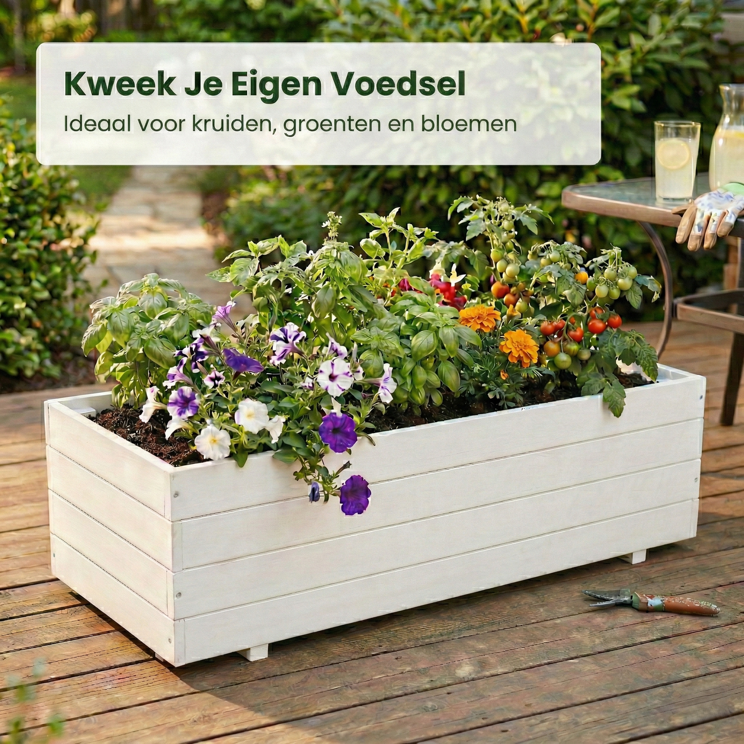 IvoQ Houten Plantenbak Buiten - FSC Hout - 120x40x32 cm - Wit