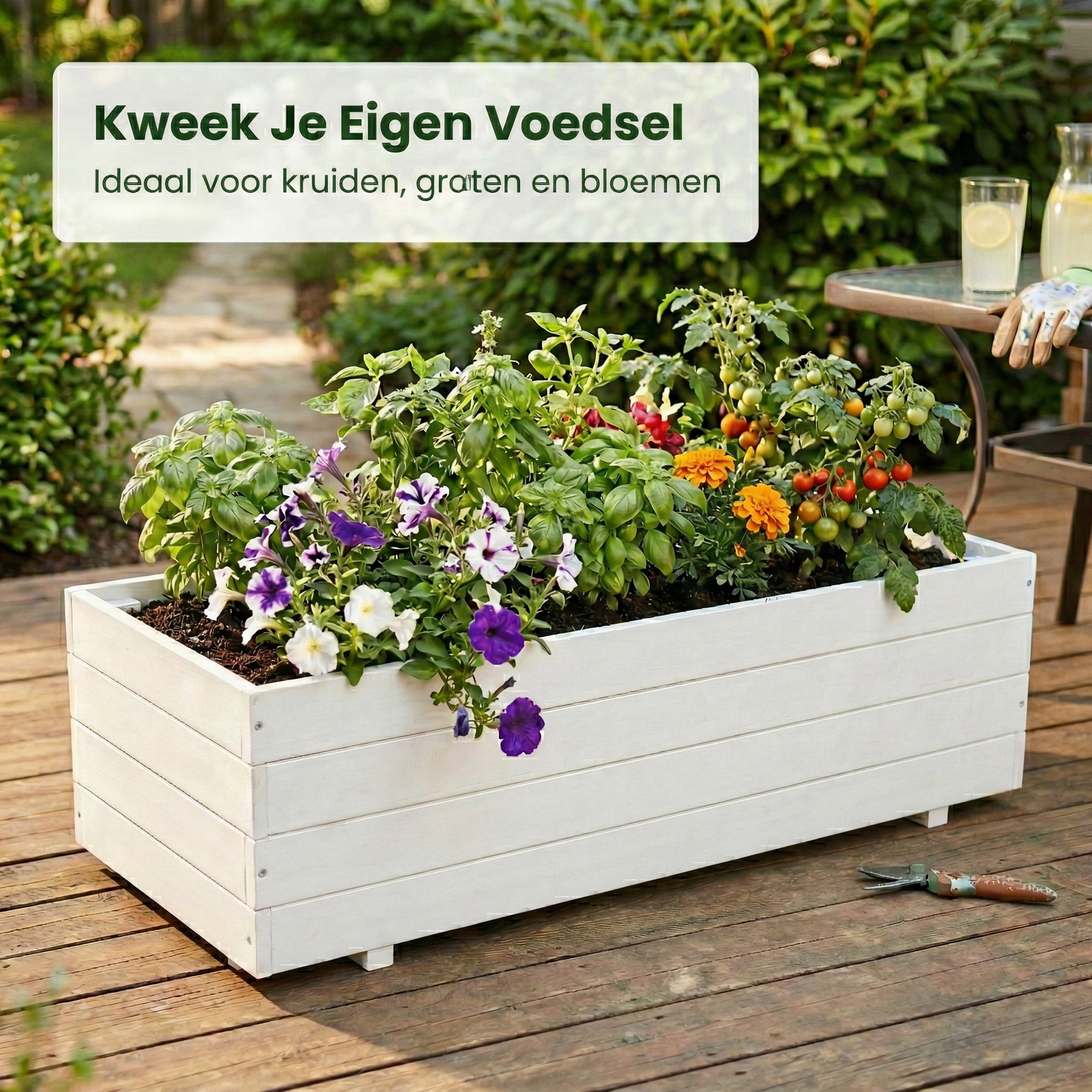 IvoQ Houten Plantenbak Buiten - FSC Hout - 120x40x32 cm - Wit