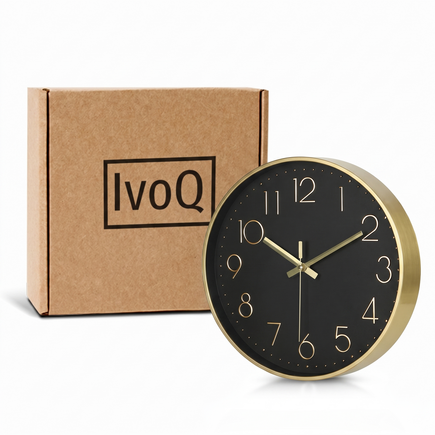 IvoQ Moderne Wandklok - Zwart/Goud - 30 cm - Stil Uurwerk - 3D Muurklok
