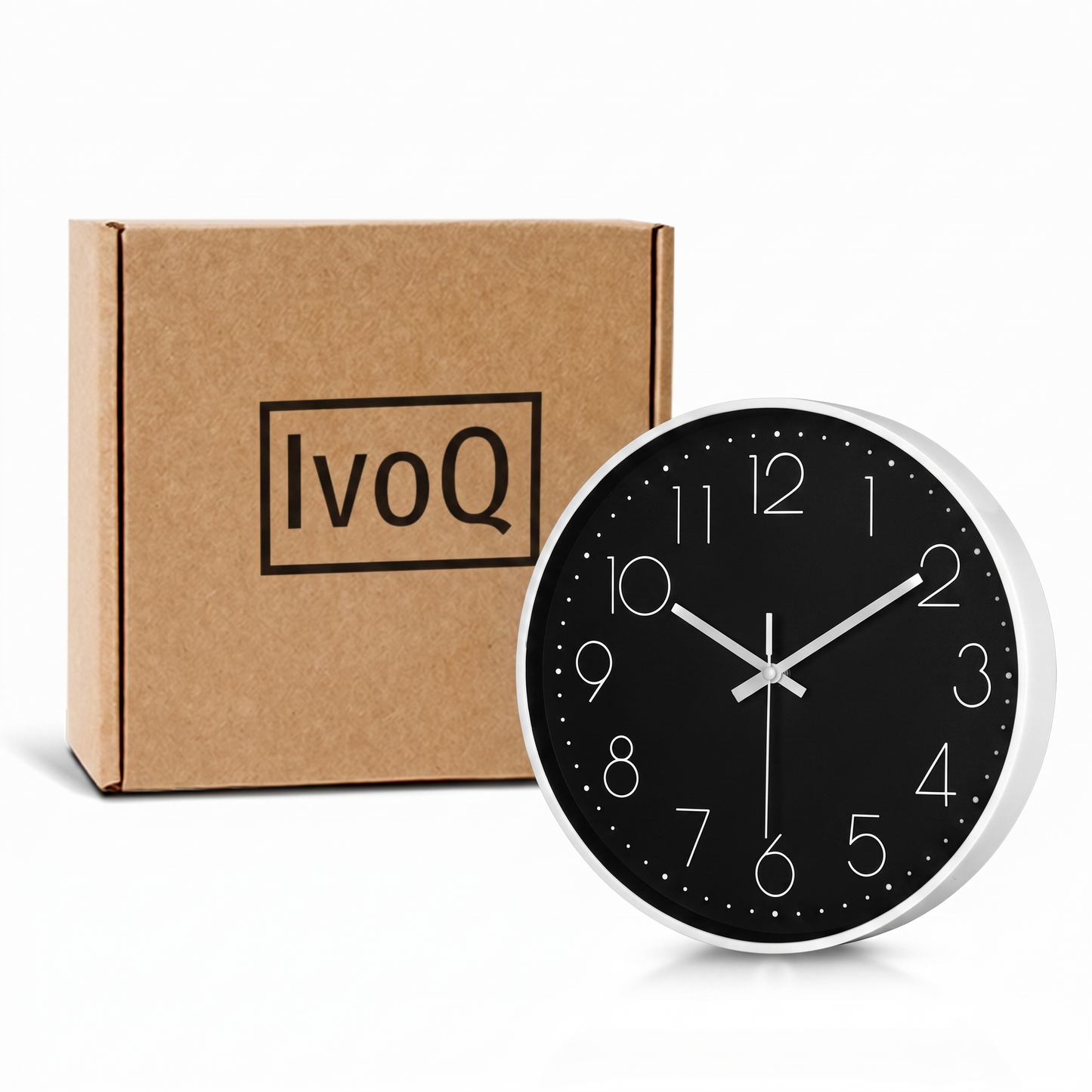 IvoQ Moderne Wandklok - 30 cm - Zwart/Wit - Goed Leesbaar - 3D Cijfers - Muurklok