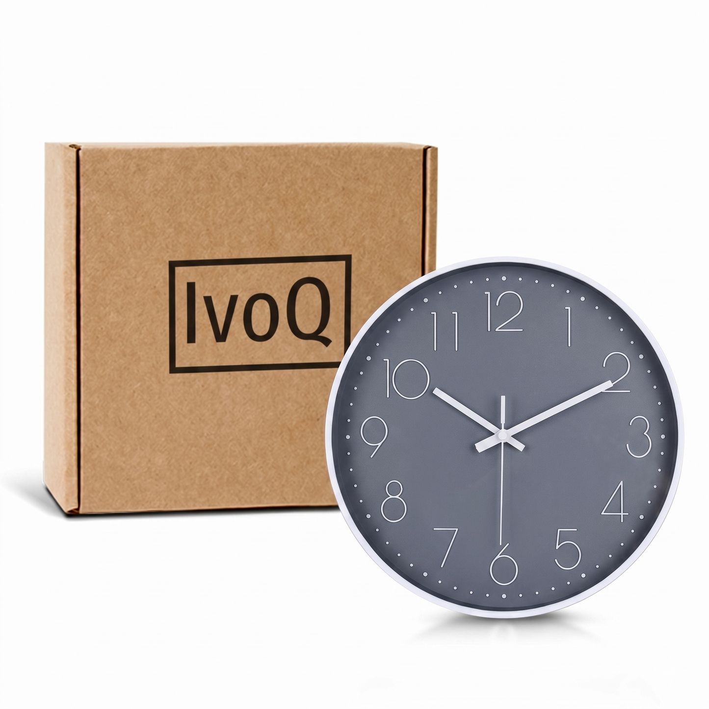 IvoQ Moderne Wandklok - Stil Uurwerk - Goed Leesbaar 3D Design - Ø 30 cm - Wit/Grijs