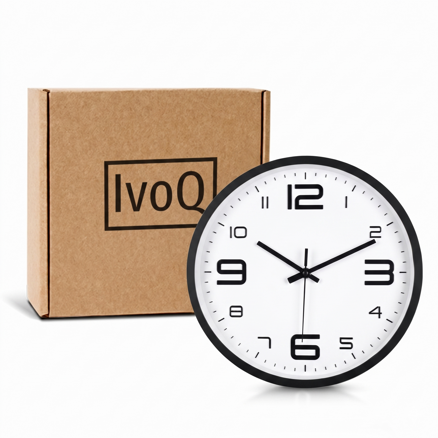 IvoQ 3D Wandklok Modern - Stil Uurwerk - Goed Leesbaar - Analoge Muurklok - Zwart/Wit - 30 cm
