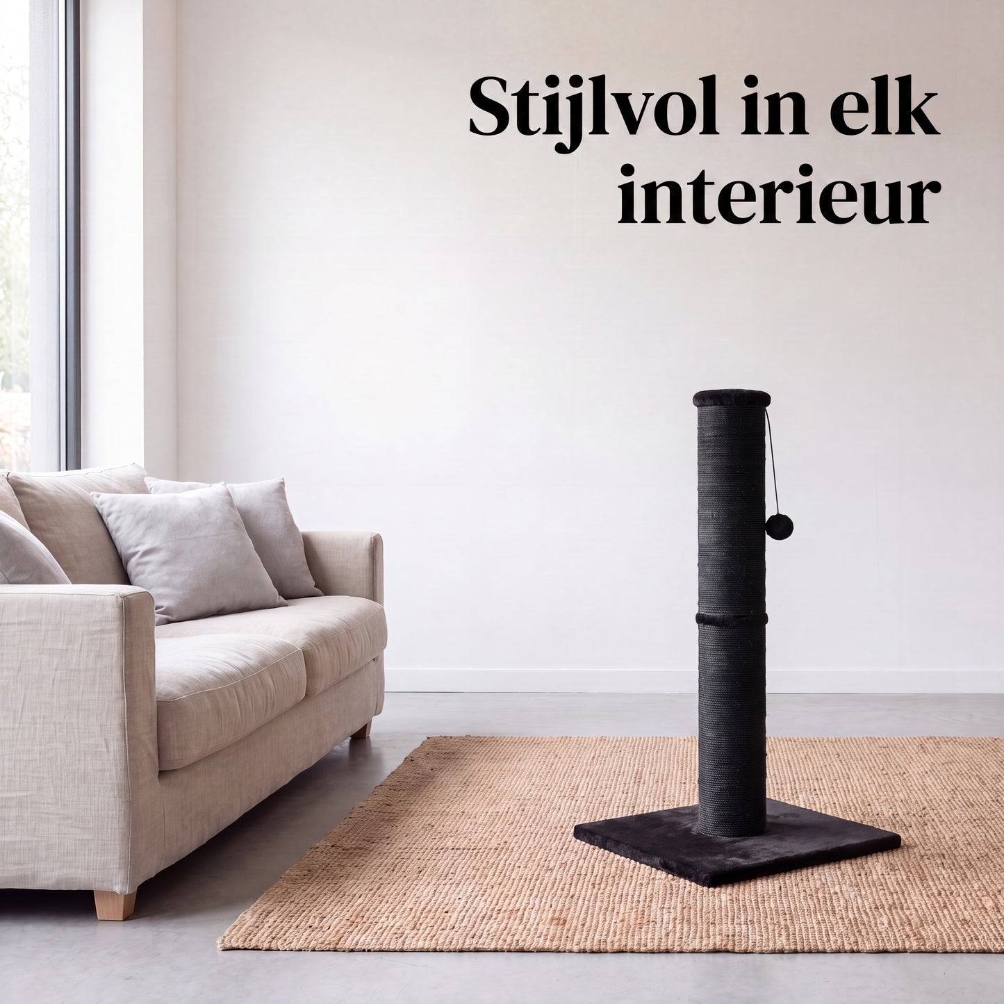 IvoQ Krabpaal voor Katten - 90 cm - Zwart - Stevige Kattenkrabpaal met Speelbal & Sisal - 90x40x40 cm