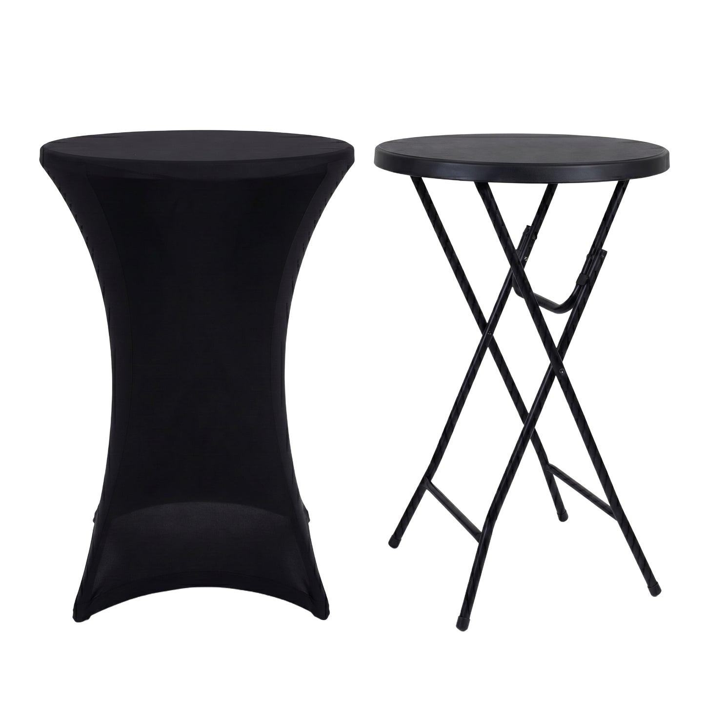 IvoQ Statafel Zwart – Inclusief Zwarte Stretchhoes – Ø80 cm x 110 cm – Opvouwbaar – Partytafel voor Feest, Tuin & Event
