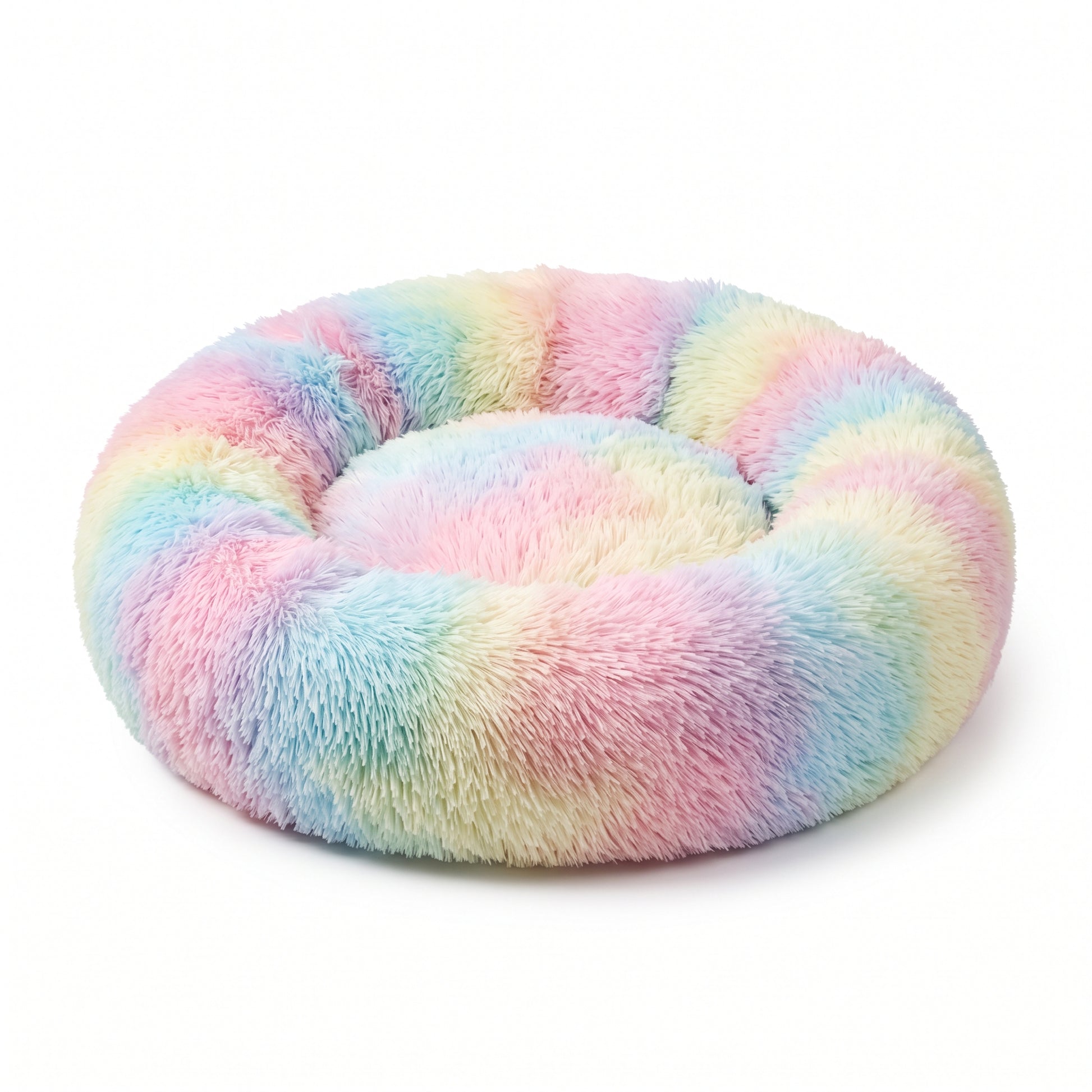 IvoQ Donut Kattenmand – Ø 40 cm – Zacht Pluche Kattenbed voor Katten en Kleine Honden – Regenboog