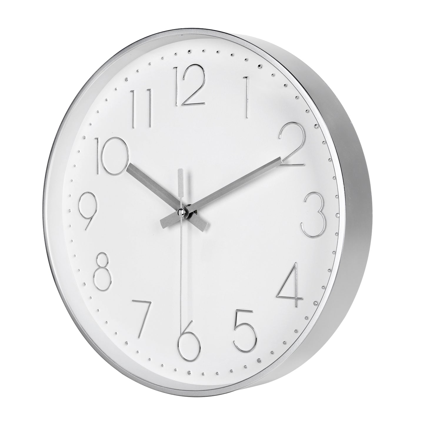 IvoQ Moderne Wandklok 30 cm - 3D Muurklok met Stil Uurwerk - Analoog - Zilver/Wit