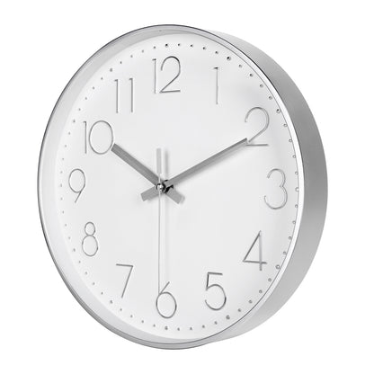 IvoQ Moderne Wandklok 30 cm - 3D Muurklok met Stil Uurwerk - Analoog - Zilver/Wit