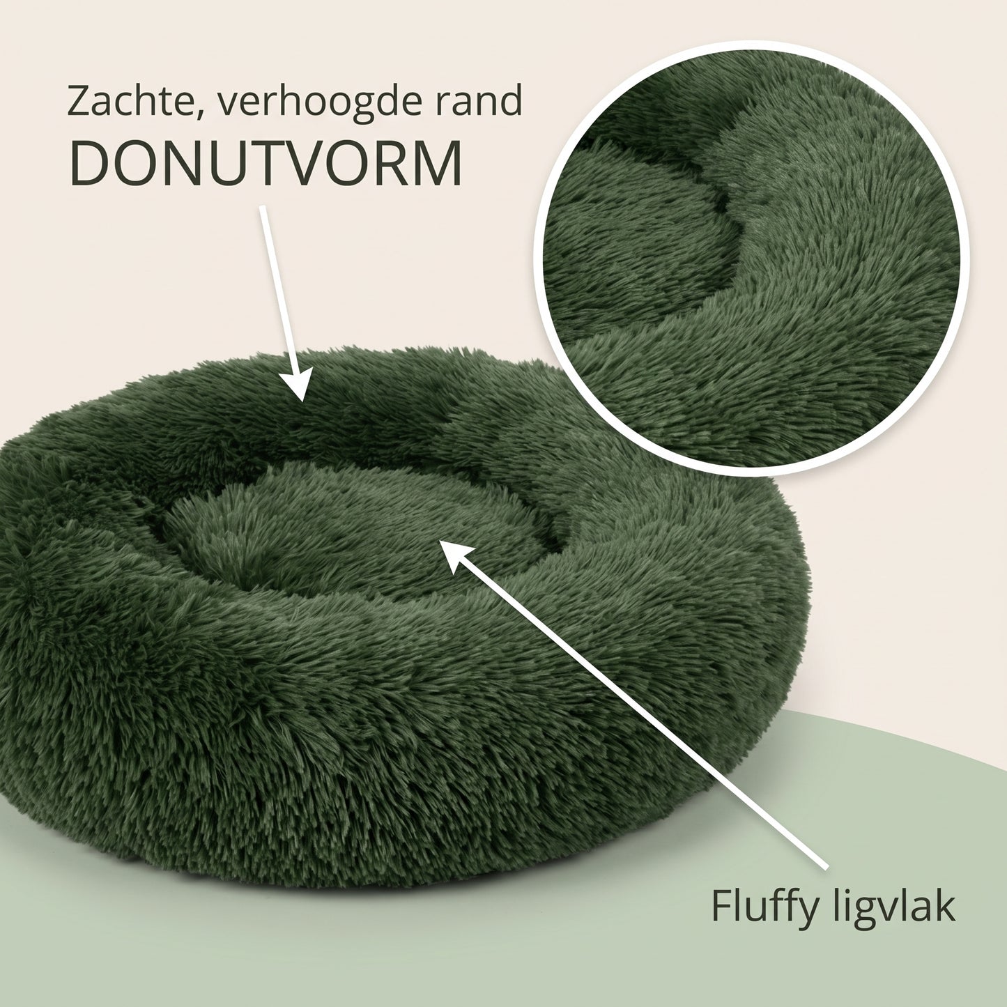 IvoQ Fluffy Donut Hondenmand Ø 100 cm – Zacht Hondenbed – Donkergroen