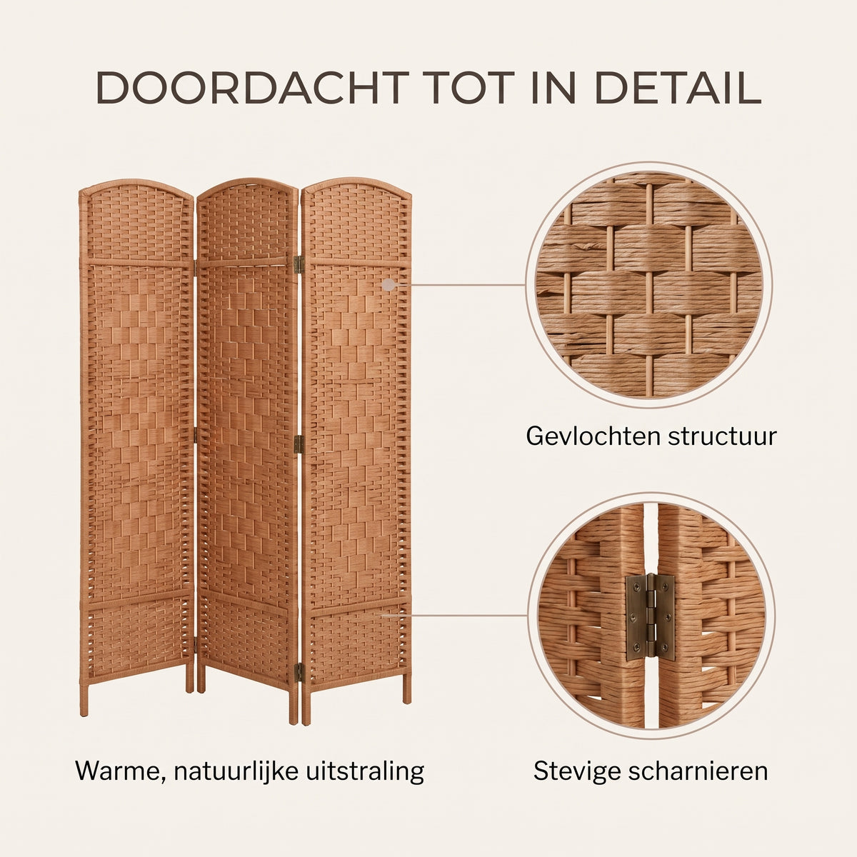 IvoQ Kamerscherm 3 Panelen – Ruimteverdeler – 170x120 cm – Bruin