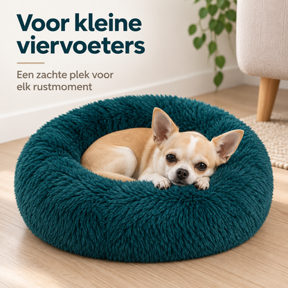 IvoQ Hondenmand Donut - Kattenmand - Zacht Pluche - Verhoogde Rand - Ø 50 cm - Petrolblauw