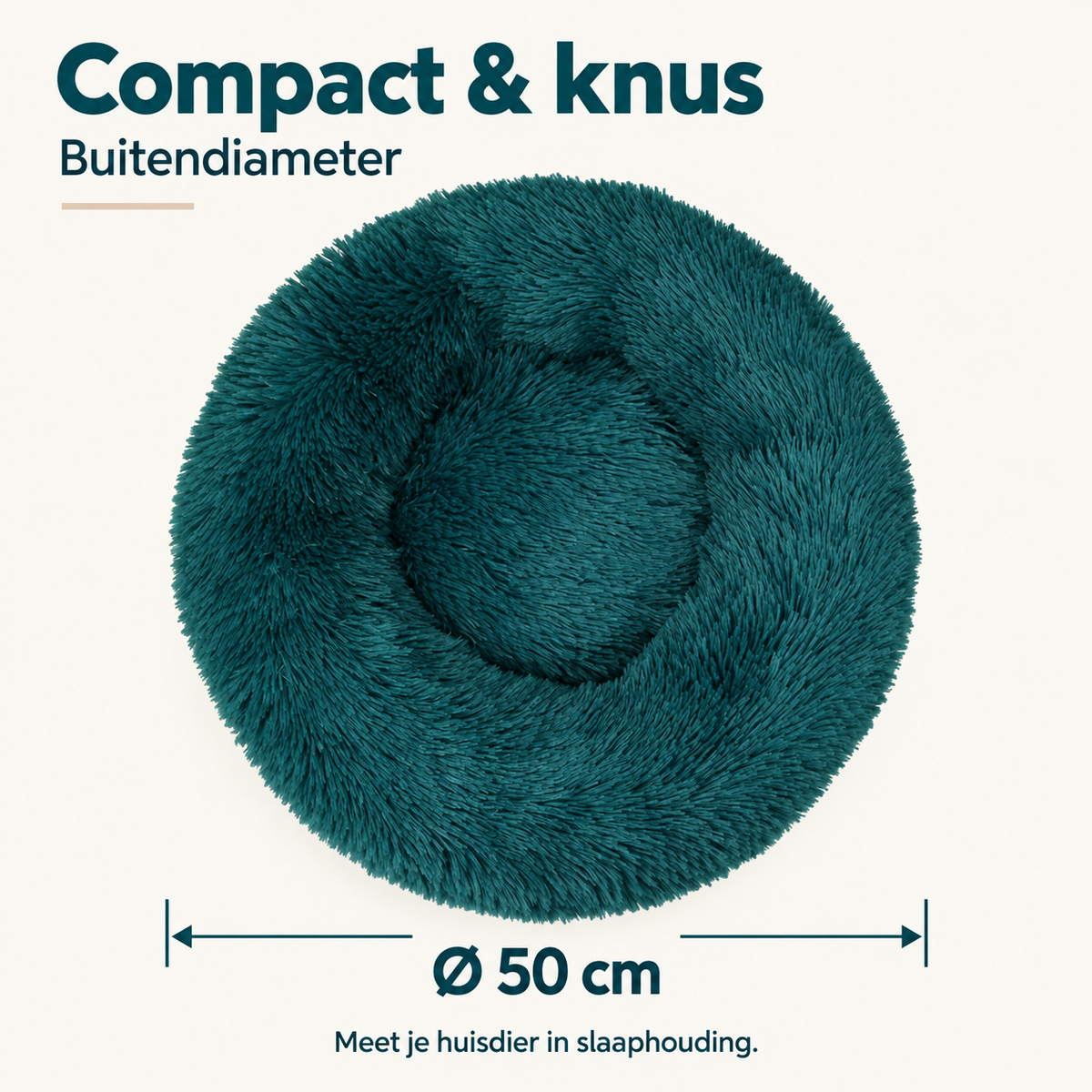 IvoQ Hondenmand Donut - Kattenmand - Zacht Pluche - Verhoogde Rand - Ø 50 cm - Petrolblauw
