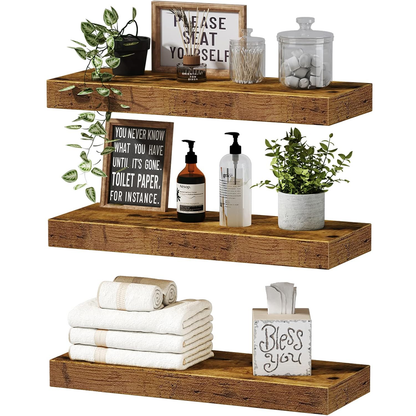 IvoQ Zwevende Wandplanken Set Hout 3 stuks