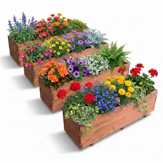 IvoQ Houten Plantenbakken Set van 4 – 120x40x32 cm – FSC Hout