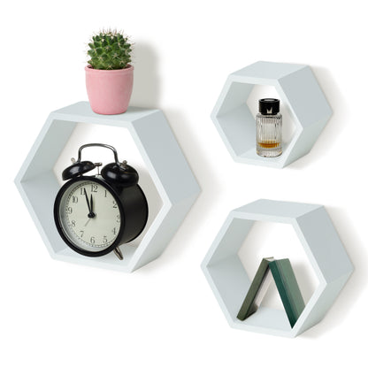 IvoQ Wandplanken Hexagon Set 3 stuks Wit-IvoQ