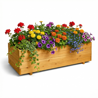IvoQ Houten Plantenbak voor Buiten - 120x40x32 cm - Beige