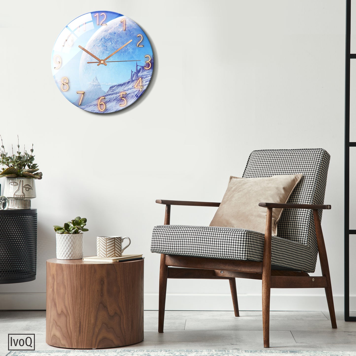 IvoQ Wandklok Uniek Blauw Maan Design – 30 cm – Stille Kwarts Klok – Voor Thuis & Kantoor