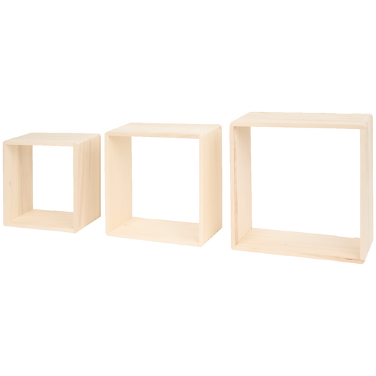 IvoQ Wandplanken Set Hout Vierkant 3 stuks