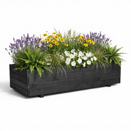 IvoQ Luxe Houten Plantenbak Buiten - Zwart FSC Hout - Weerbestendige Bloembak - 120x40x32 cm