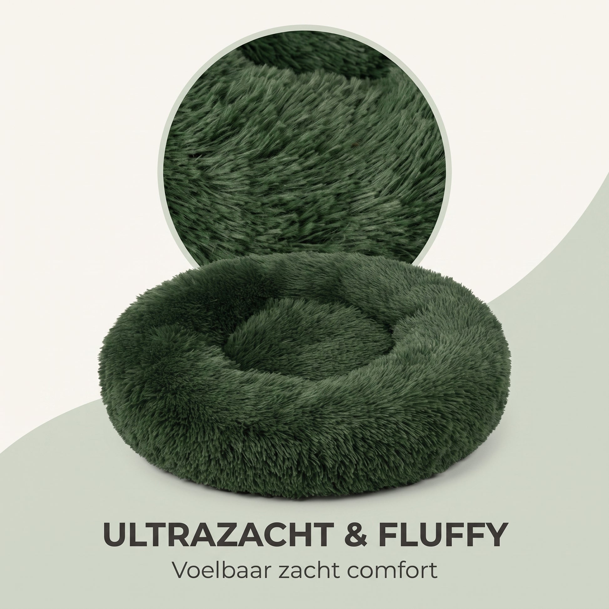 IvoQ Fluffy Donut Hondenmand Ø 100 cm – Zacht Hondenbed – Donkergroen