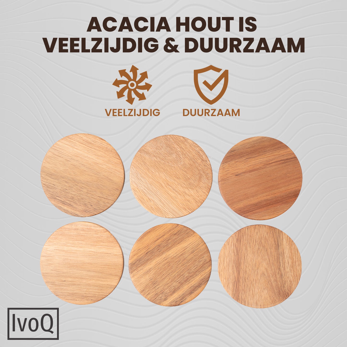 IvoQ Acacia Houten Onderzetters - Stijlvolle Bescherming voor Elke Tafel - Set van 6