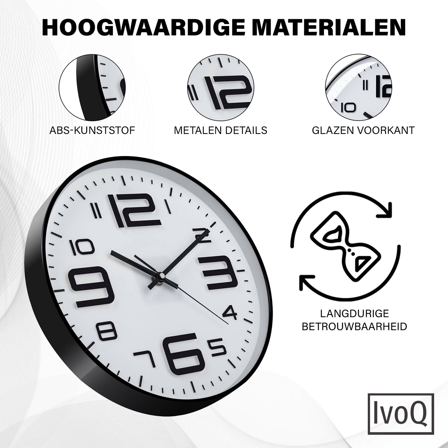 IvoQ Stijlvolle Wandklok - Modern Design - 30 cm - Wit - Stille klok