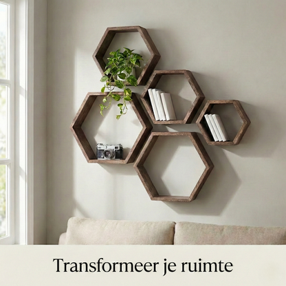 IvoQ Hexagon Wandplanken Set van 5