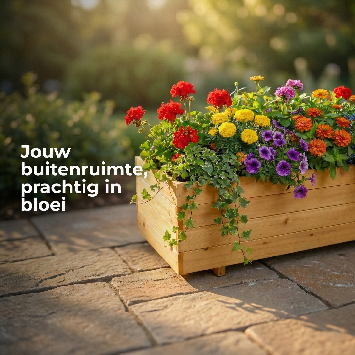 IvoQ Houten Plantenbak voor Buiten - 120x40x32 cm - Beige