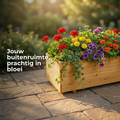 IvoQ Houten Plantenbak voor Buiten - 120x40x32 cm - Beige