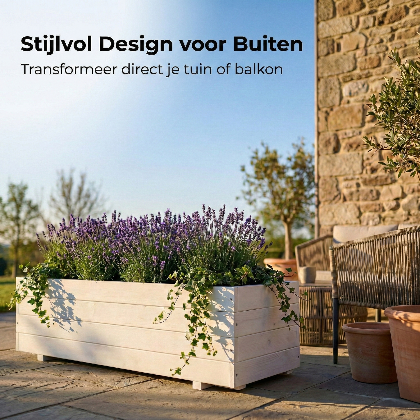 IvoQ Houten Plantenbak Buiten - FSC Hout - 120x40x32 cm - Wit