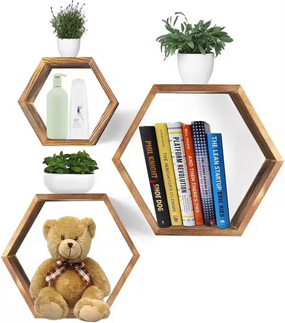 IvoQ Wandplanken Hexagon Set 3 stuks
