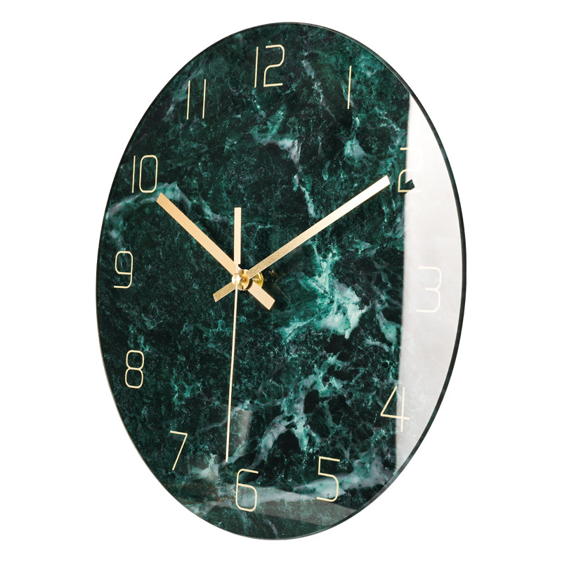 IvoQ Moderne Wandklok - Groen Marmerlook - 30 cm - Stijlvol Glas