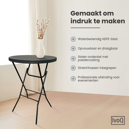 IvoQ Statafels Set Zwart met Hoezen Ø80x110 cm