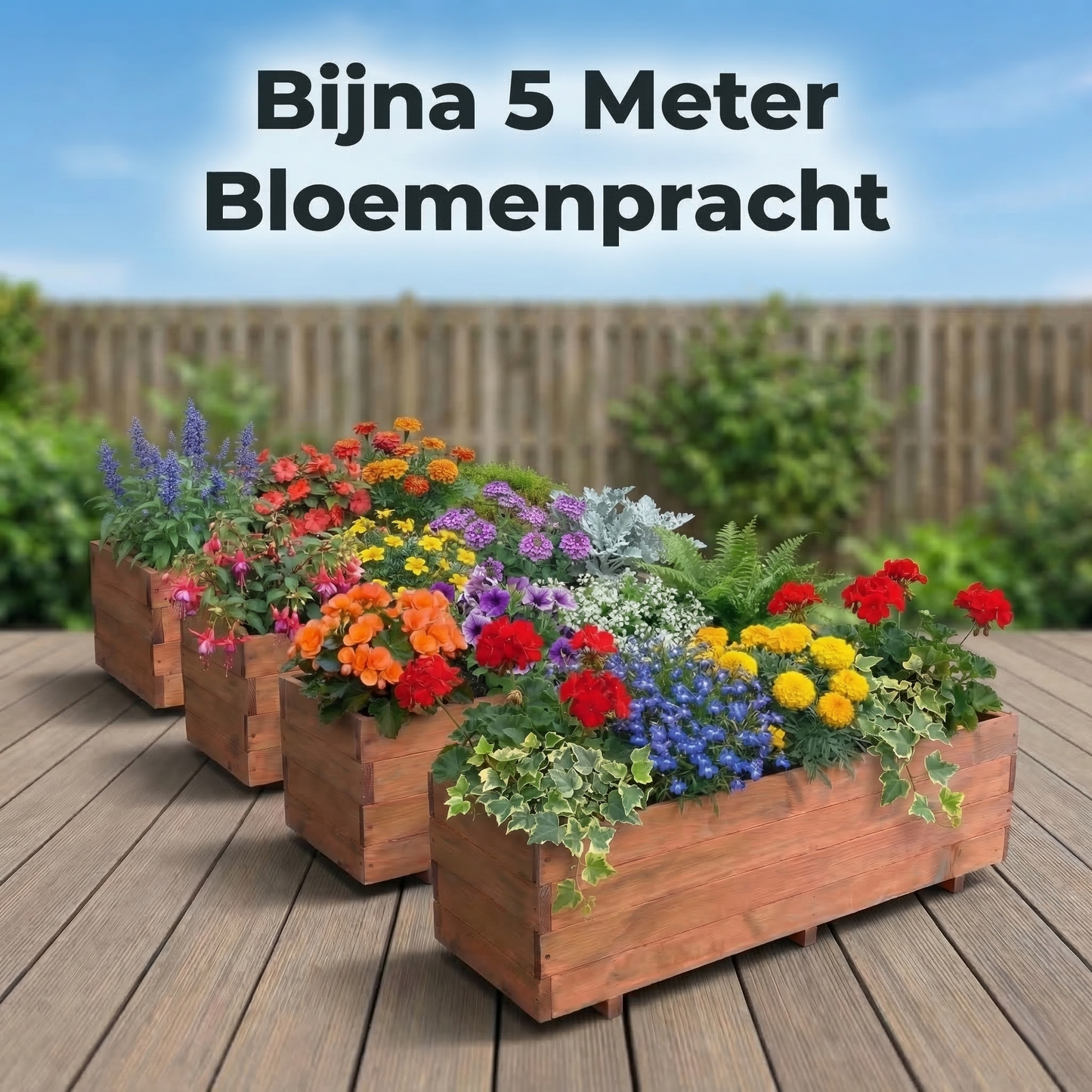 IvoQ Houten Plantenbakken Set van 4 – 120x40x32 cm – FSC Hout