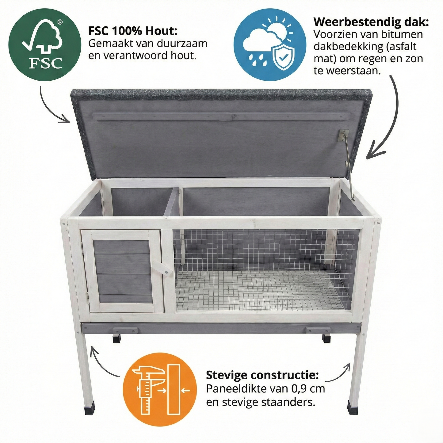 IvoQ Konijnenhok Hout 91,5x45x70 cm FSC