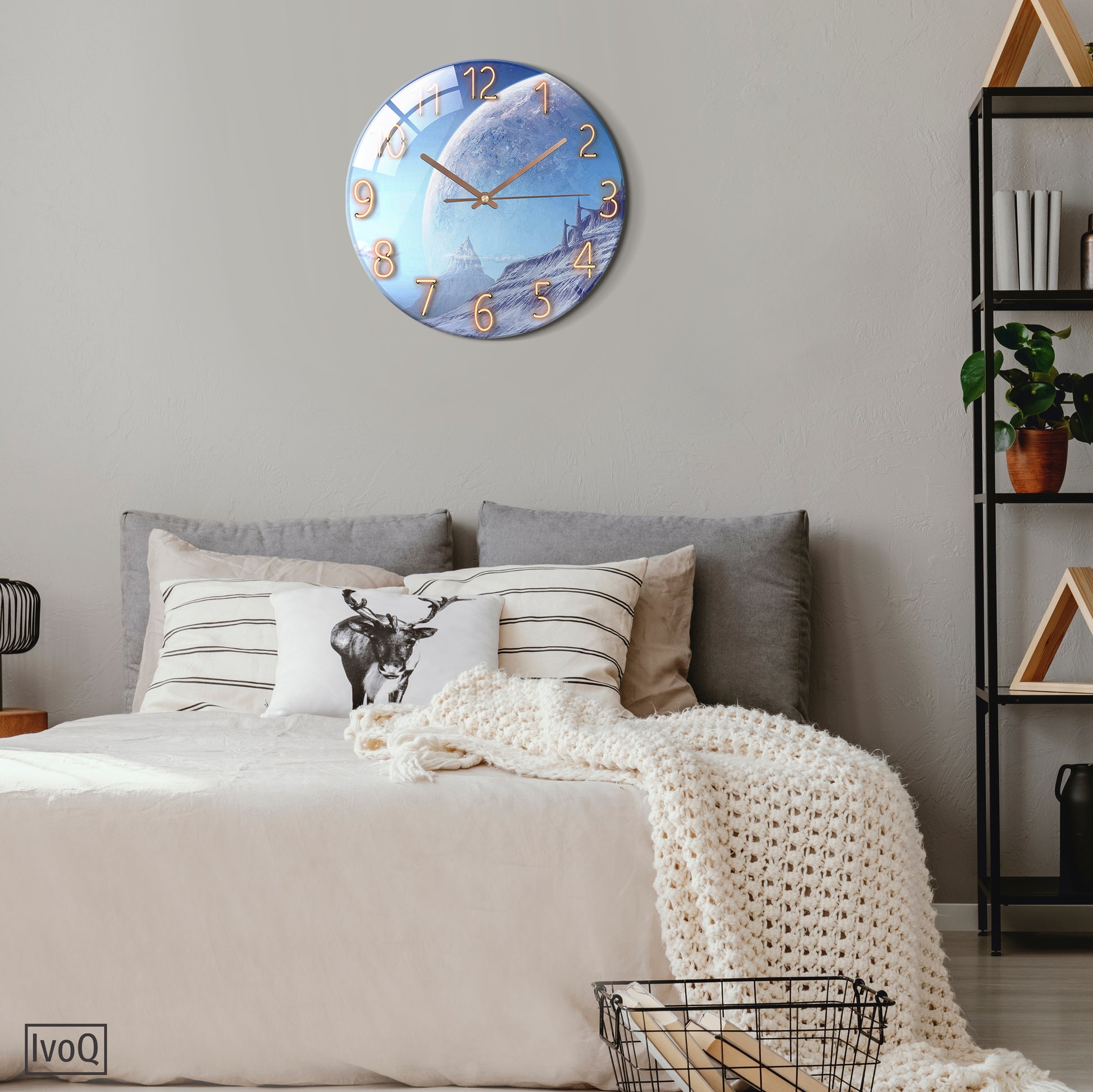 IvoQ Wandklok Uniek Blauw Maan Design Ø 30 cm-IvoQ