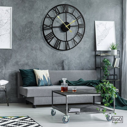 IvoQ Wandklok Zwart Romeins Gouden Wijzers 40 cm
