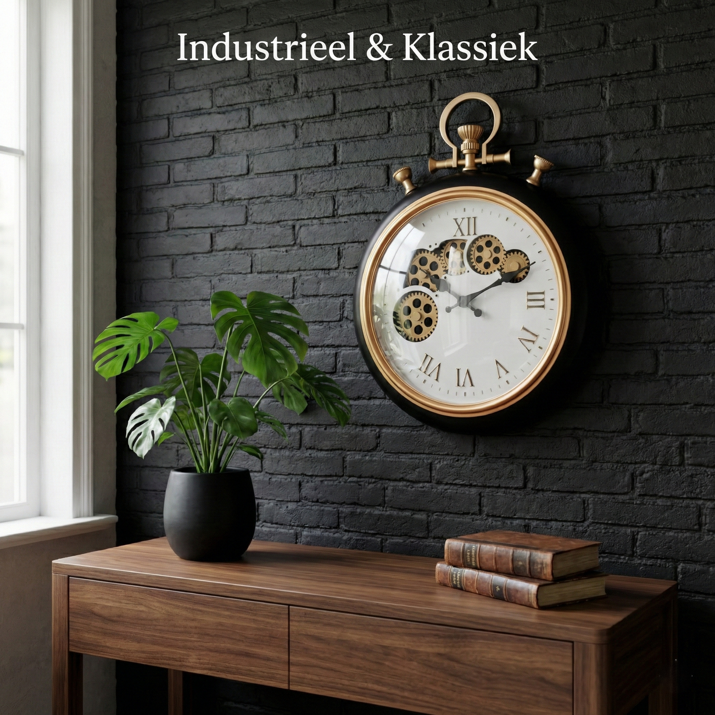 IvoQ Industriële Wandklok met Bewegende Tandwielen Ø 30 cm