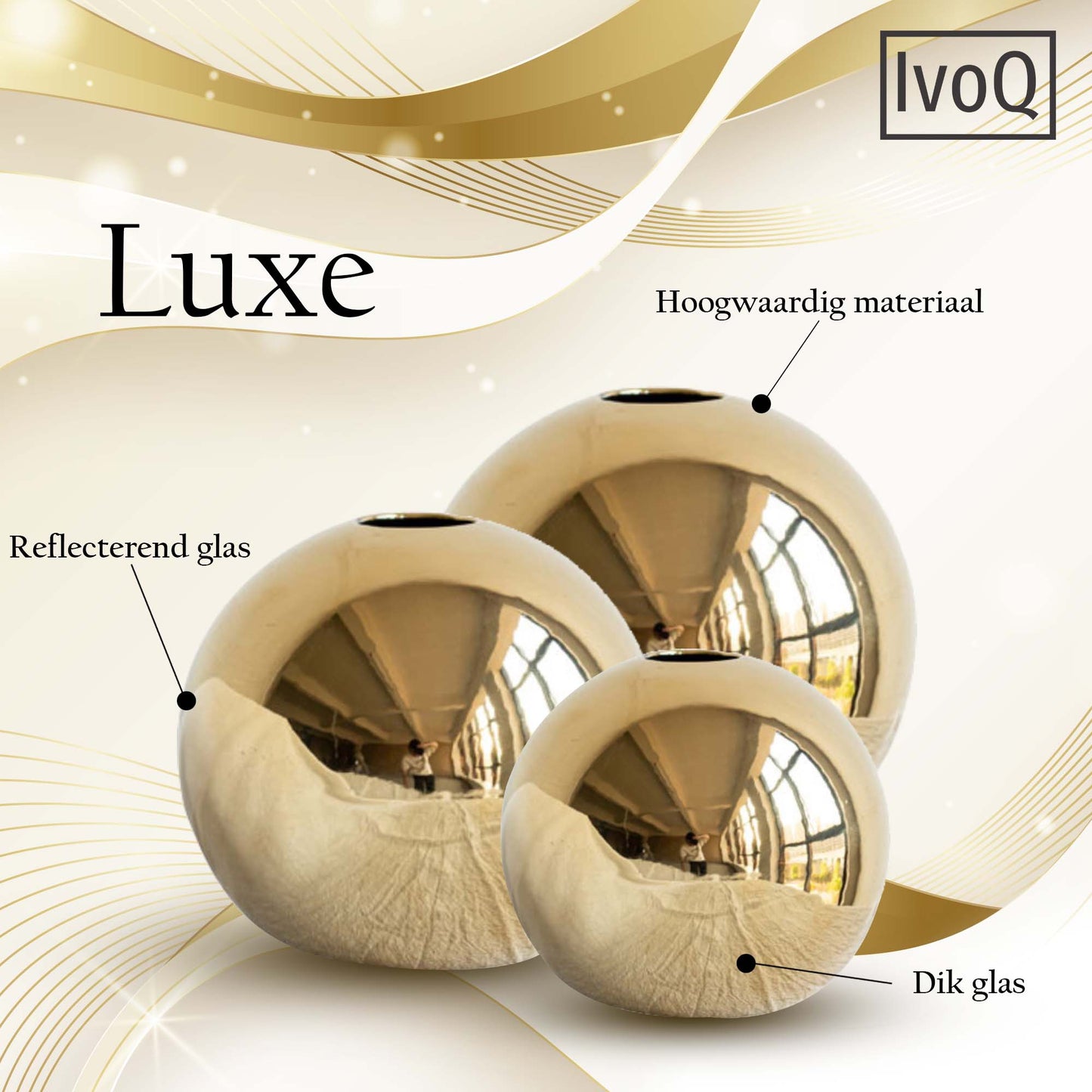 IvoQ Luxe Goudkleurige Keramische Vazenset - Elegant & Modern Design - 3-Delig