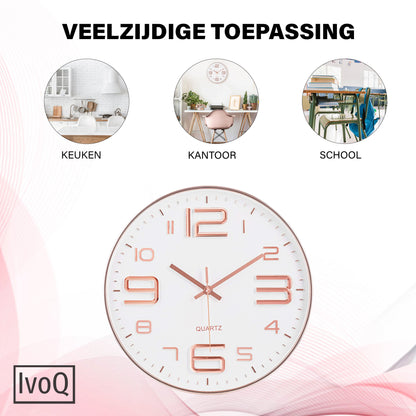 IvoQ Stijlvolle Wandklok Wit/Koper Ø30 cm