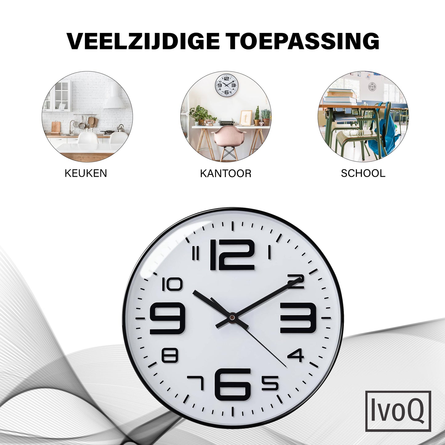 IvoQ Stijlvolle Wandklok - Modern Design - 30 cm - Wit - Stille klok