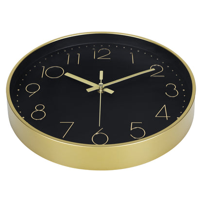 IvoQ Moderne Wandklok - Zwart/Goud - 30 cm - Stil Uurwerk - 3D Muurklok